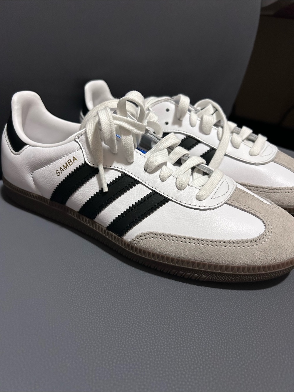 adidas Samba Sneakers in White, Black & Tan Suede